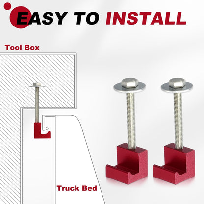  Sourcing Map Lot De 4 Crochets Croisés En J - Kit De Montage En Aluminium Pour Boîte à Outils De Camionnette - Surface Anodisée Avec écrous De Fixation - Rouge