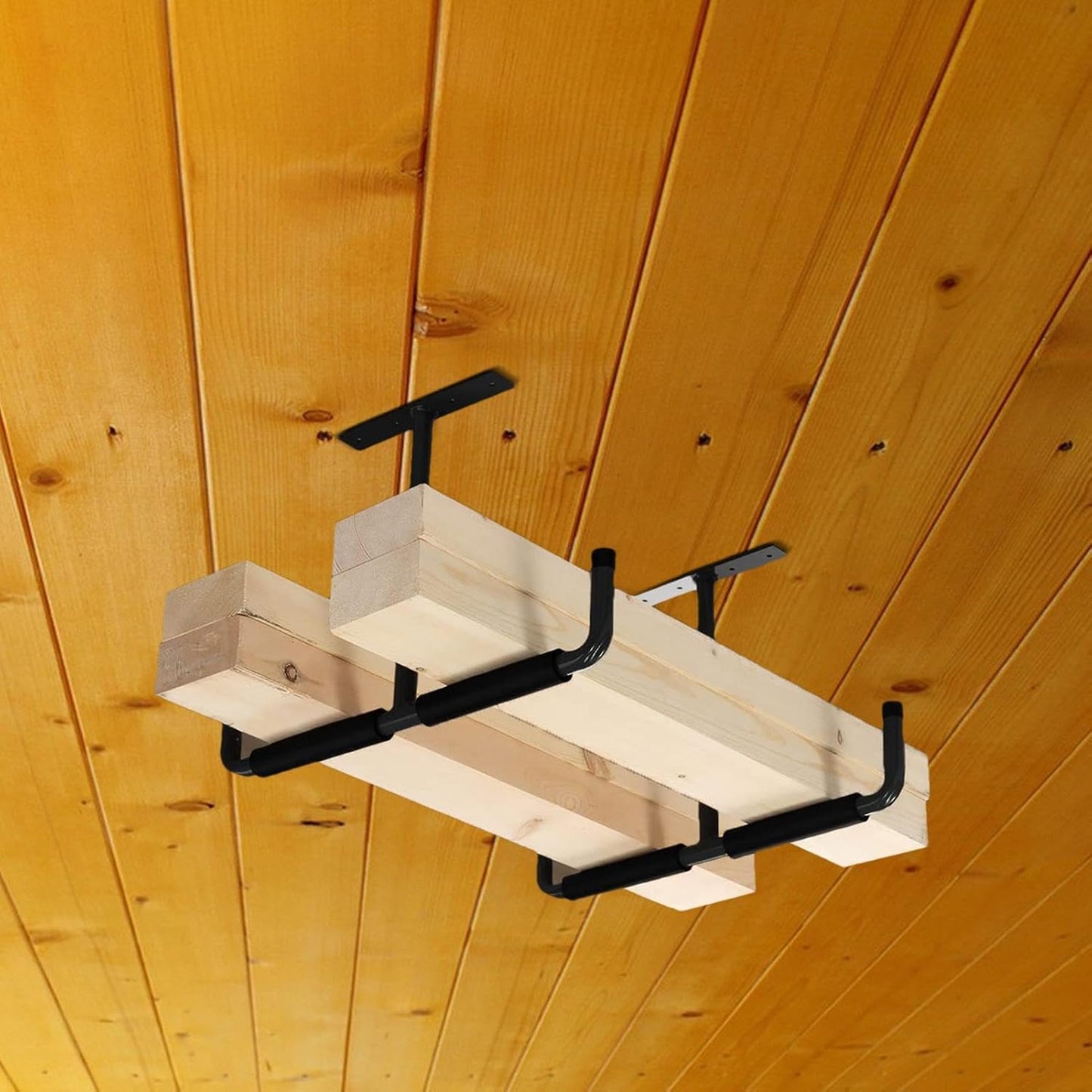  Rack De Rangement Suspendu Pour Garage - Support En T Métallique 2 Pièces | Suspensions Plafond Garage - Pour Échelle, Bois, Équipements Sportifs, Pelles, Cannes À Pêche, Skis, Cave, Abri De