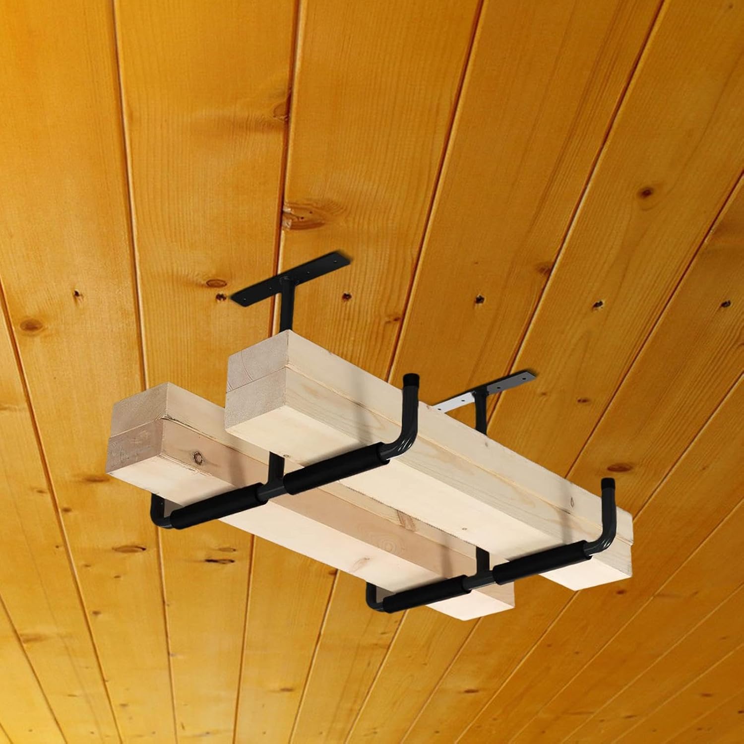  Rack De Rangement Suspendu Pour Garage - Support En T Métallique 2 Pièces | Suspensions Plafond Garage - Pour Échelle, Bois, Équipements Sportifs, Pelles, Cannes À Pêche, Skis, Cave, Abri De