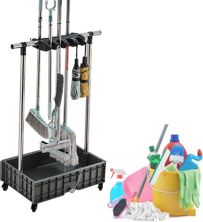  Support De Balai, Support Mobile Pour Balai Et Serpillère, Fournitures De Nettoyage Pour Le Ménage, Seau à Balai, Chariots De Nettoyage Sur Roues, Organisateur D'outils De Jardin, égouttoir