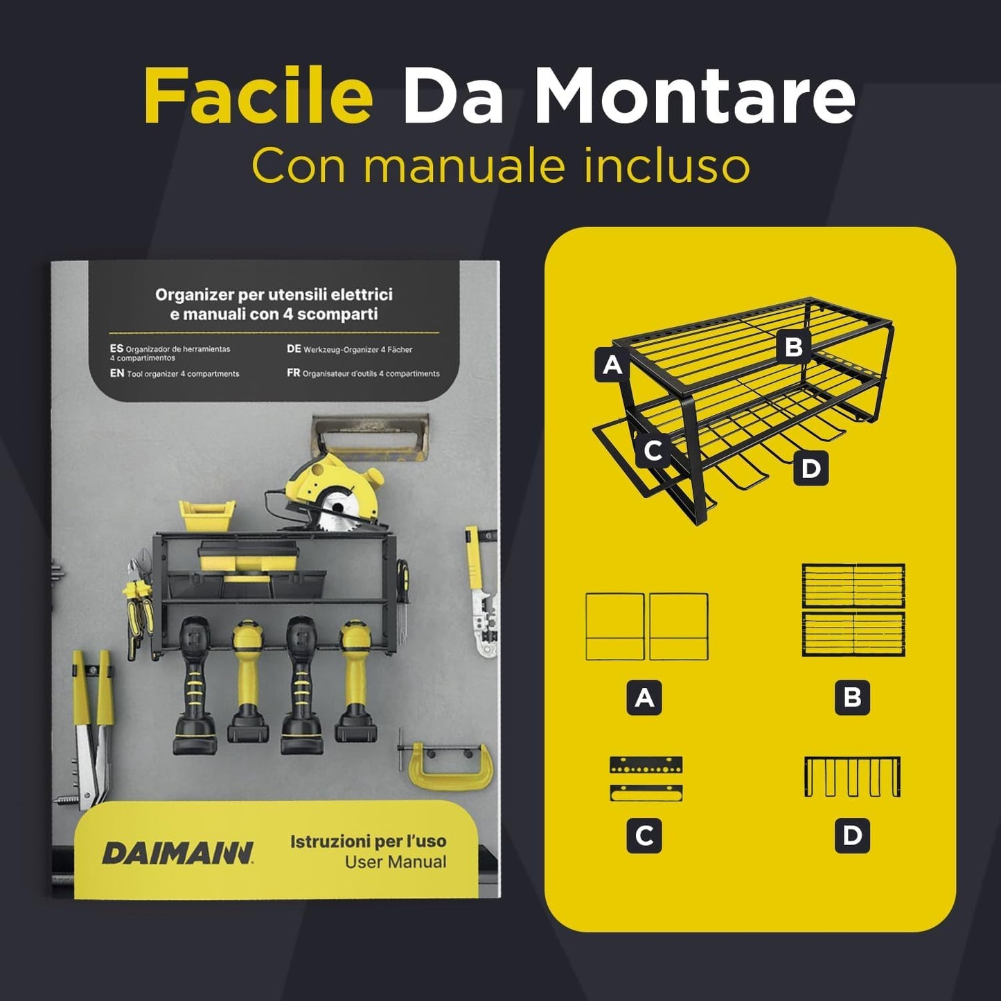  Étagère Murale En Acier Avec 4 Compartiments Et étagères En Grille, Panneau Porte-outils De Travail Peu Encombrant, Pour Garage Et Atelier, Facile à Installer