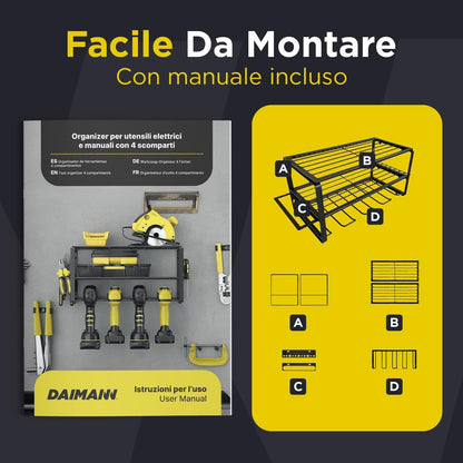  Étagère Murale En Acier Avec 4 Compartiments Et étagères En Grille, Panneau Porte-outils De Travail Peu Encombrant, Pour Garage Et Atelier, Facile à Installer