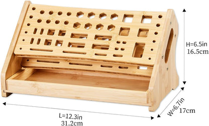  Support à Outils D'atelier - Support De Tournevis Pour Réparation De Loisirs - Organiseur En Bois à 53 Trous Avec Plateau - Design De Rangement Compact Pour Bureau, Bibliothèque, Garage, Camion