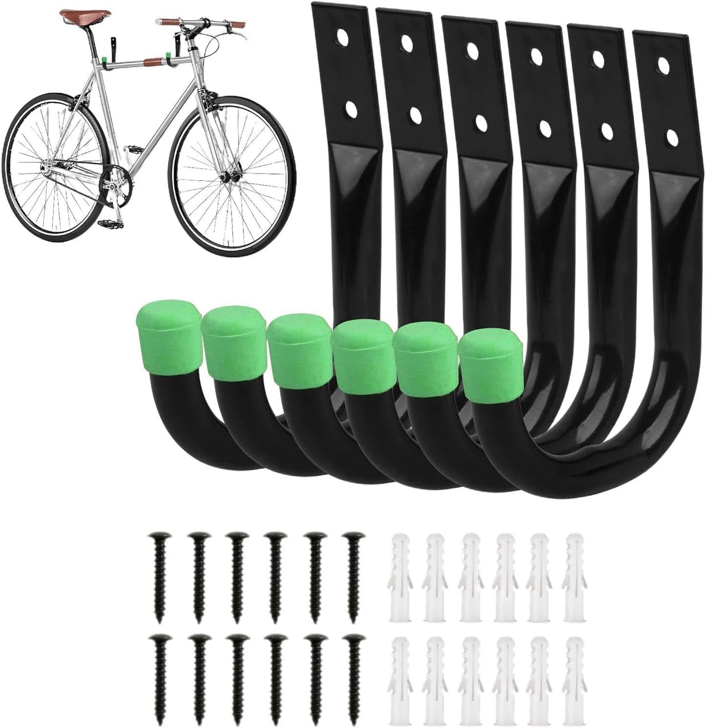 GENERIC Porte-outils Pour Mur De Garage - Cintre En Forme De J | Système De Rangement Mural, 6 Pièces (1 Ensemble) Crochets En J Robustes, Organisateur Monté Pour Vélos, échelles, Tuyaux, Outils | Garages