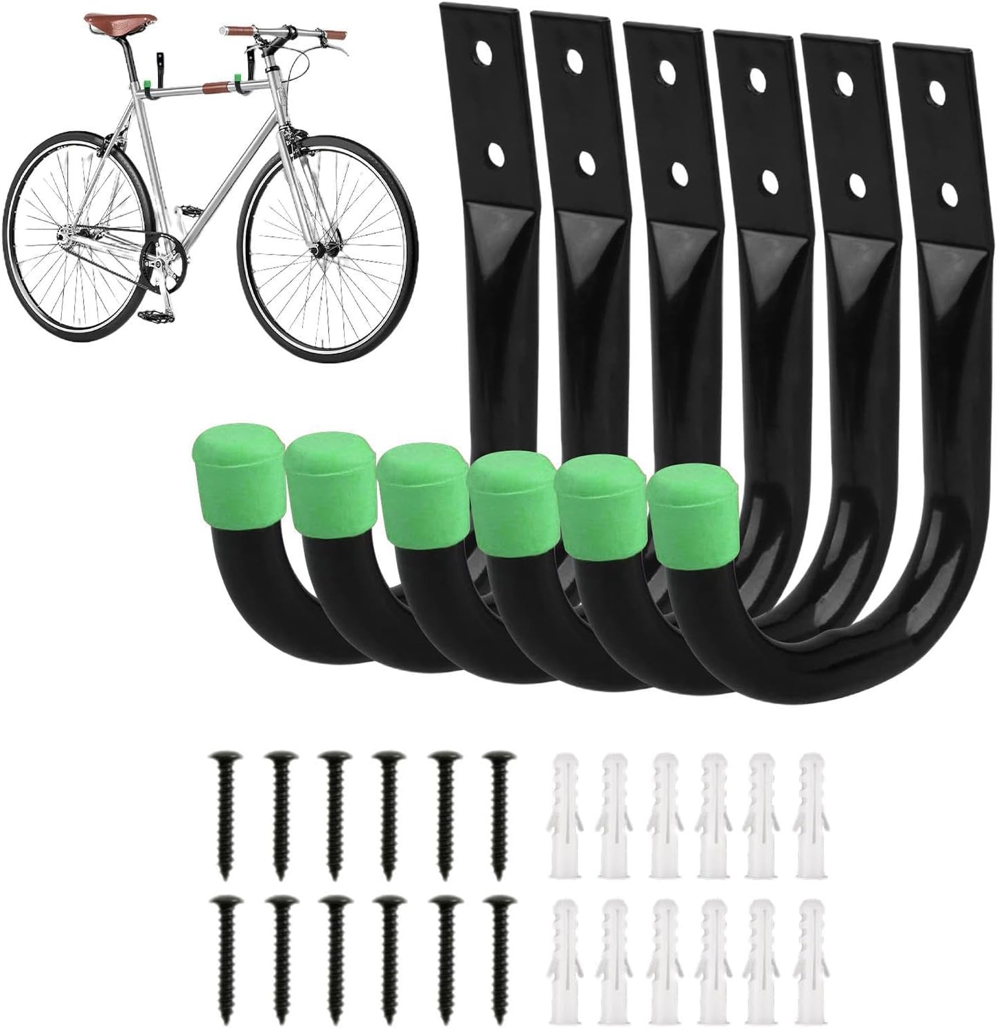GENERIC Porte-outils Pour Mur De Garage - Cintre En Forme De J | Système De Rangement Mural, 6 Pièces (1 Ensemble) Crochets En J Robustes, Organisateur Monté Pour Vélos, échelles, Tuyaux, Outils | Garages