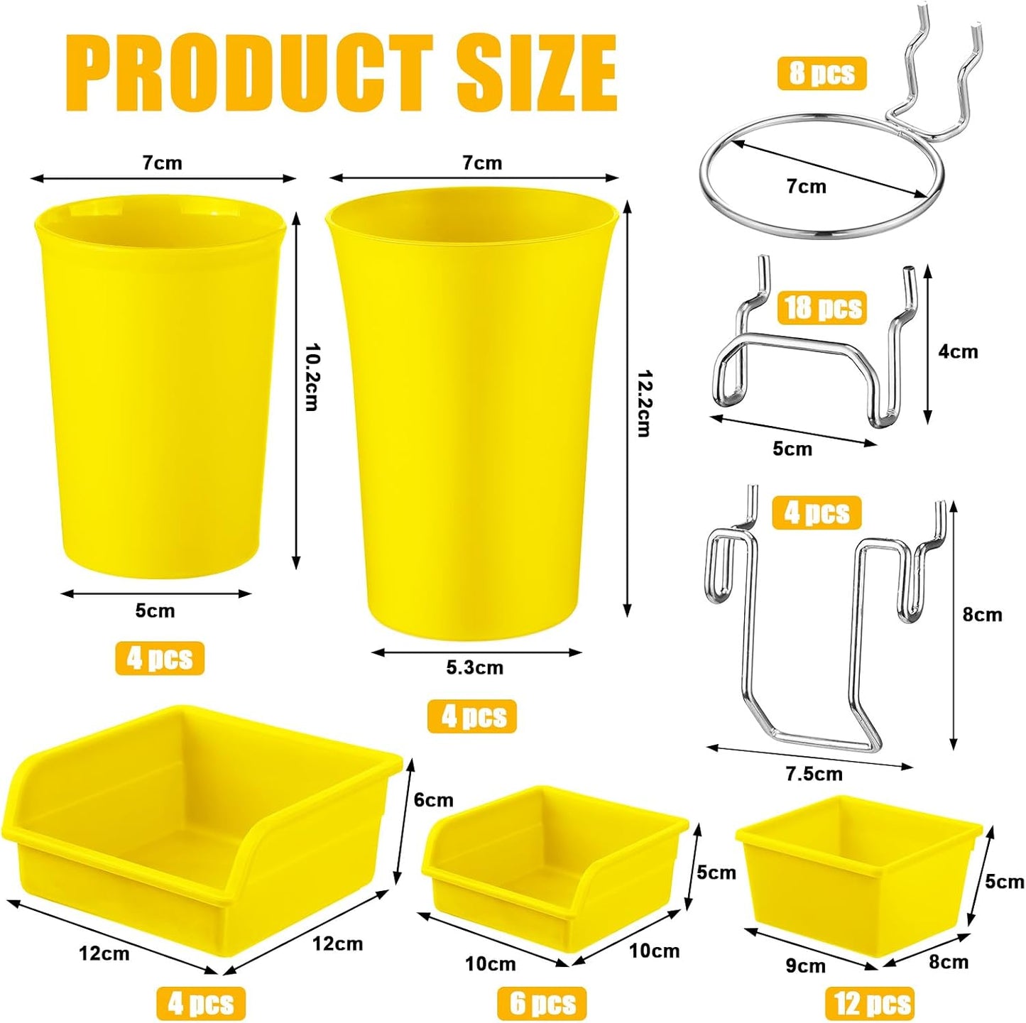  Roowest Lot De 60 Bacs Muraux En Panneau Perforé Avec Crochets Et Boucles, Crochets Pour Rangement De Bureau, Garage, Atelier (jaune)