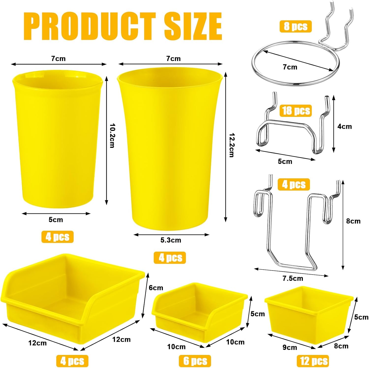  Roowest Lot De 60 Bacs Muraux En Panneau Perforé Avec Crochets Et Boucles, Crochets Pour Rangement De Bureau, Garage, Atelier (jaune)