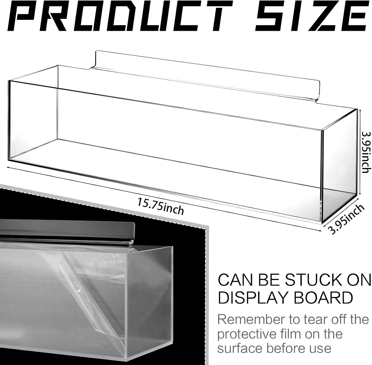  Teenyyou Lot De 2 Bacs à Lattes En Acrylique Transparent De 40,6 X 10,2 X 10,2 Cm - Accessoires Muraux Pour Garage, Magasin, Vente Au Détail (1 Compartiment)