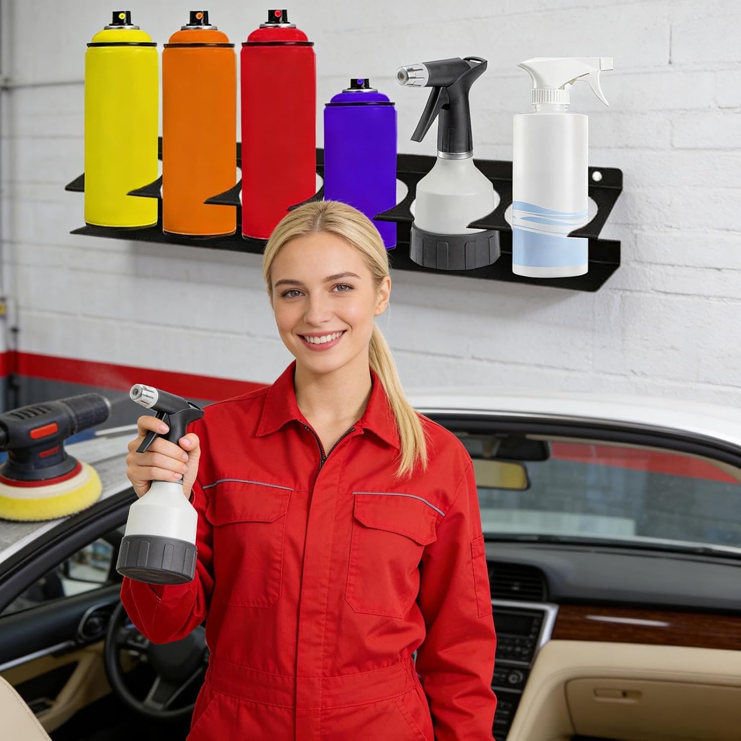 Genérico Generico Organisateur Pour Bouteilles De Spray – Étagère Murale Avec 6 Emplacements Pour Canettes De Détail De Voiture – Crochet Pour Bouteilles De Spray | Pour Garage, Atelier, Maison, Camionnette Et
