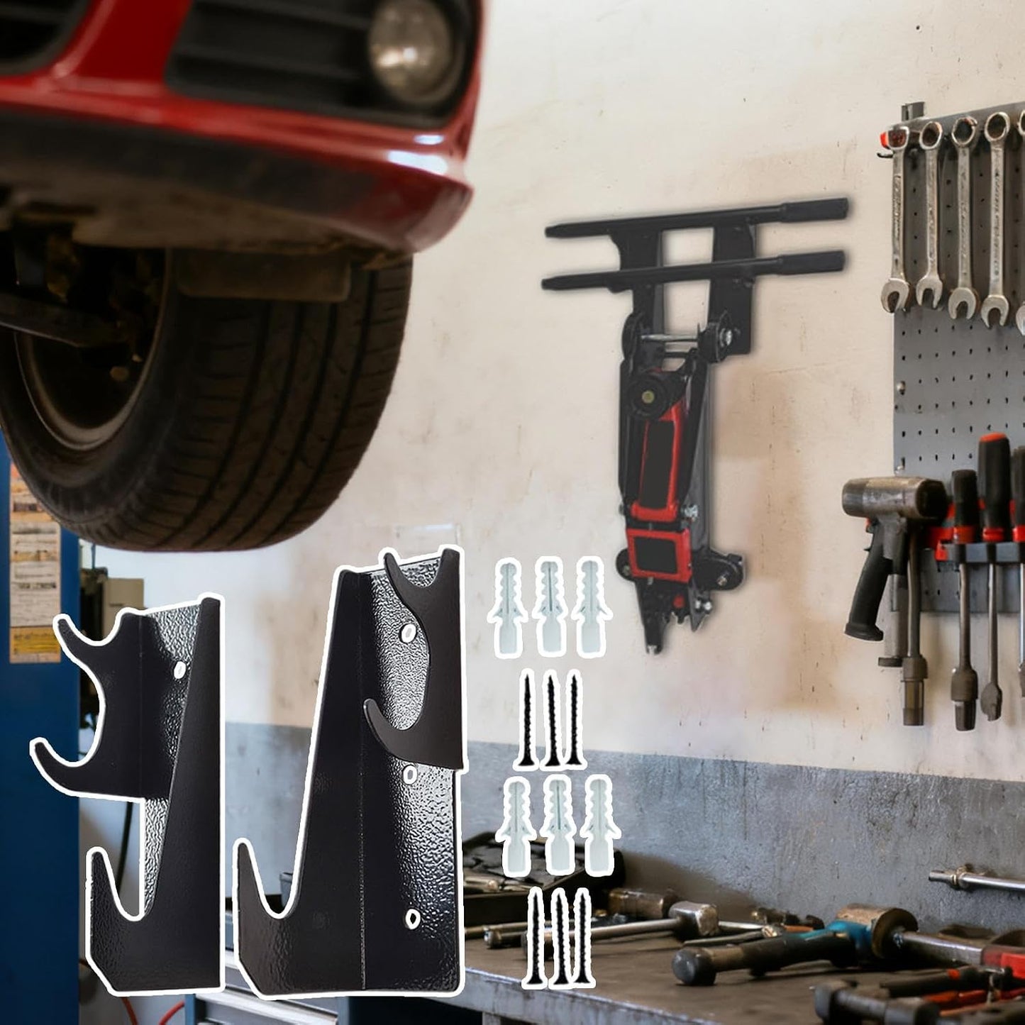 Genérico Generico Jack Stand Holder, Non-Slip Wall Hooks & Mount Bracket With Heavy Load Support, Garage Storage Organizer For Workshop Repair Bay Shed Home Toolroom Mechanics And Car Maintenance