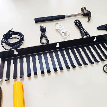  Support Mural De Rangement Industriel Avec 20 Crochets Pour Guitare, Câbles XLR, Atelier, Garage, Rangement En Acier Au Carbone