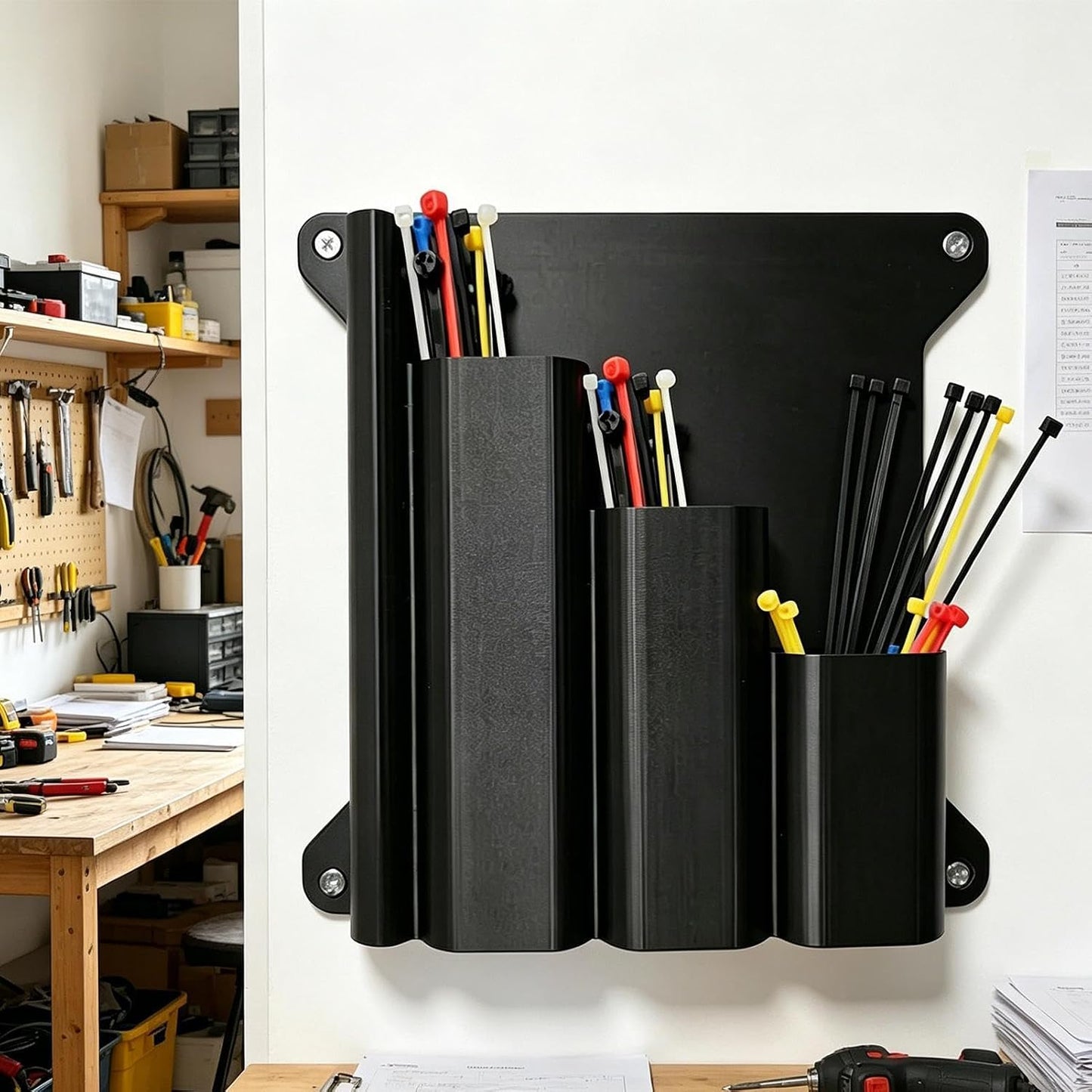 GENERIC Support De Rangement Pour Cravates à Fermeture éclair – Support Mural Pour Attaches De Câble Et Outils | Organiseur Compatible Avec Panneau Perforé Pour Garage, Atelier, Remorque, Abri De Jardin