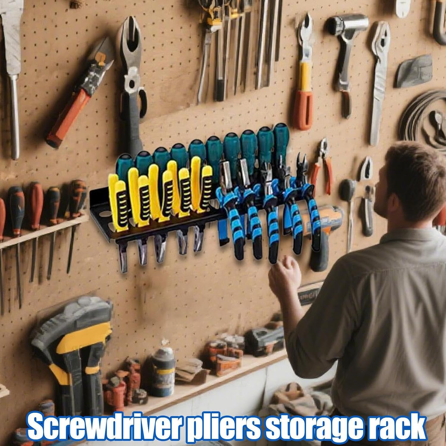 GENERIC Organiseur De Tournevis | Support Mural Robuste Pour Pinces De Rangement De Garage Pour Atelier, Chantier, Jardinage, Maison, Marteau