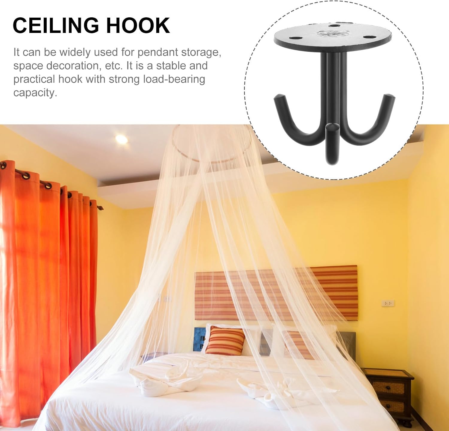  Healeved Crochet Suspendre Plafond En Acier Inoxydable Noir, Résistant Rouille, Lot De 2 Pièces, Pour Rangement Suspendu Et Décoration D'espace