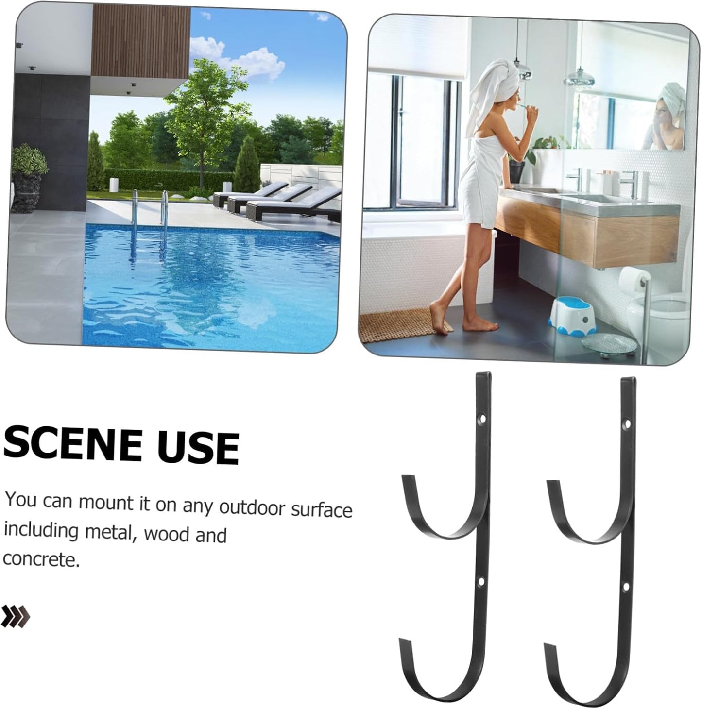  Gatuida Supports De Poteau De Piscine Métalliques Noirs, Crochets Multi-usages Robustes En Fer, Lot De 2, Accessoires De Rangement Pour Équipements Et Outils De Piscine, Fixation Extérieure