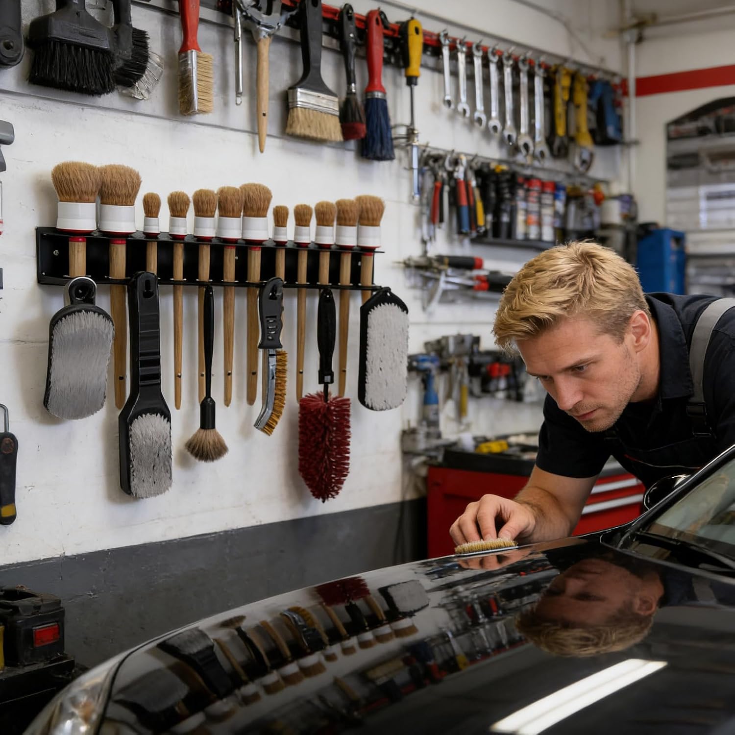  Generisch Porte-brosse De Détail De Voiture | Solution De Rangement Stable Et Peu Encombrante Avec Crochets Robustes | Organisateur De Brosses Pour L'entretien Du Véhicule, Pour Garage, Espace De