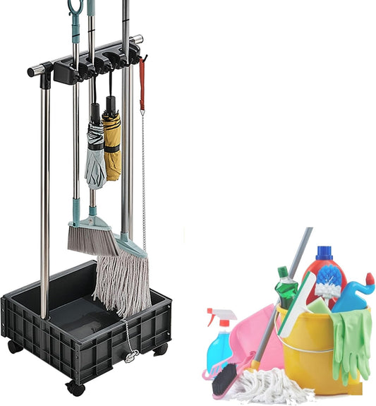  Support De Balai, Support Mobile Pour Balai Et Serpillère, Fournitures De Nettoyage Pour Le Ménage, Seau à Balai, Chariots De Nettoyage Sur Roues, Organisateur D'outils De Jardin, égouttoir