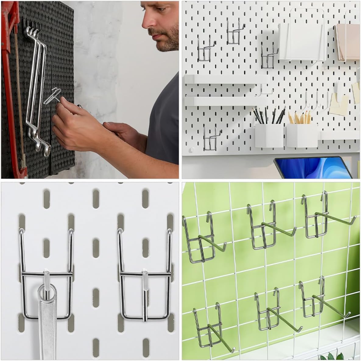  Angoily 30 Crochets Suspendre En Acier Inoxydable Pour Murs Grillagés, Installation Sans Outil, Solution De Fixation Sécurisée, Pour Rangement Et Organisation