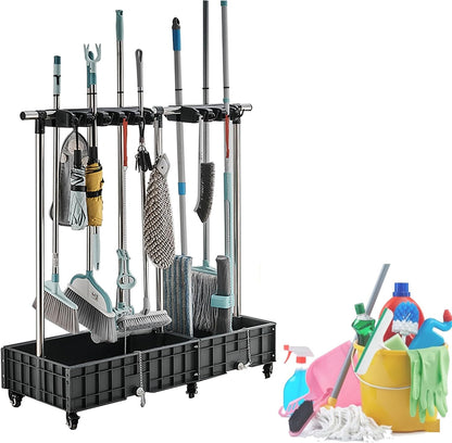  Support De Balai, Support Mobile Pour Balai Et Serpillère, Fournitures De Nettoyage Pour Le Ménage, Seau à Balai, Chariots De Nettoyage Sur Roues, Organisateur D'outils De Jardin, égouttoir