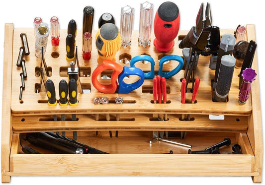  Generisch Support De Tournevis, 53 Trous, Support De Rangement En Bois, Alignement Multi-diamètre Avec Plateau De Matériel Intégré à Haut Volume Et Châssis Renforcé Pour Garage, Bureau Et Atelier