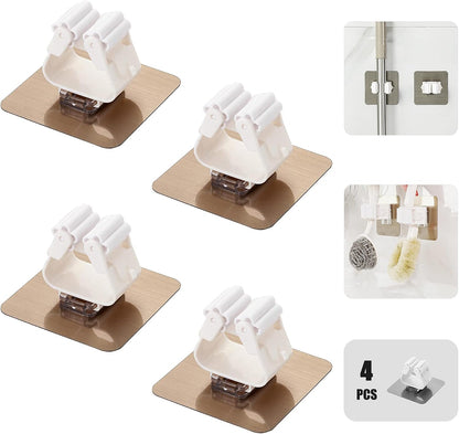  Lot De 4 Supports Autocollants Pour Balai - Fixation Murale - Crochets Pour Outils De Nettoyage - Pour Salle De Bain/cuisine/toilettes/garage/jardin
