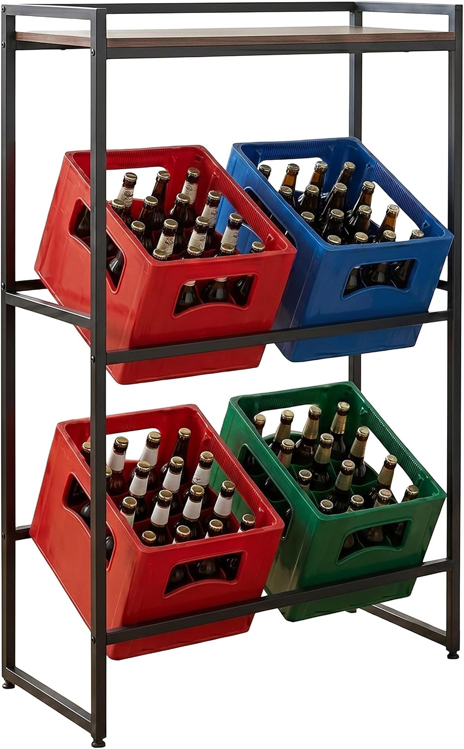  Relaxdays Étagère Pour Caisses à Boissons, 4 Caisses, H X L X P : 117 X 74 X 32 Cm, étagère Industrielle, Marron/Noir