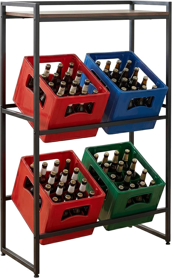  Relaxdays Étagère Pour Caisses à Boissons, 4 Caisses, H X L X P : 117 X 74 X 32 Cm, étagère Industrielle, Marron/Noir
