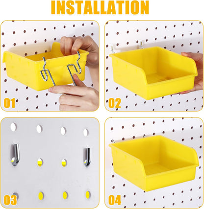  Roowest Lot De 60 Bacs Muraux En Panneau Perforé Avec Crochets Et Boucles, Crochets Pour Rangement De Bureau, Garage, Atelier (jaune)