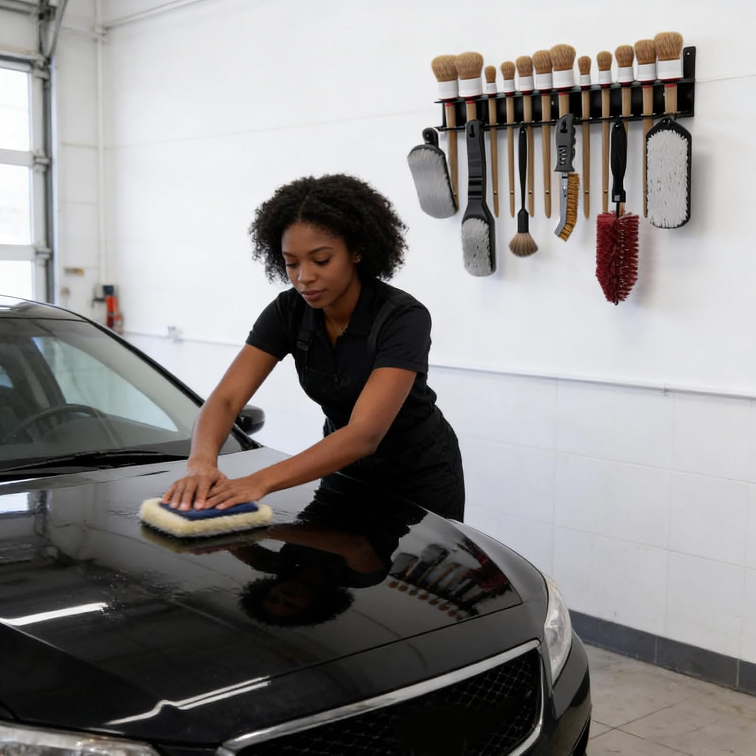 GENERIC Porte-brosses De Détail, Cintre Antidérapant Robuste Avec Crochets, Rangement D'outils De Lavage De Voiture, Pour Garage, Atelier, Maison, Nettoyage De Véhicule, Organisateur D'outils De Lavage