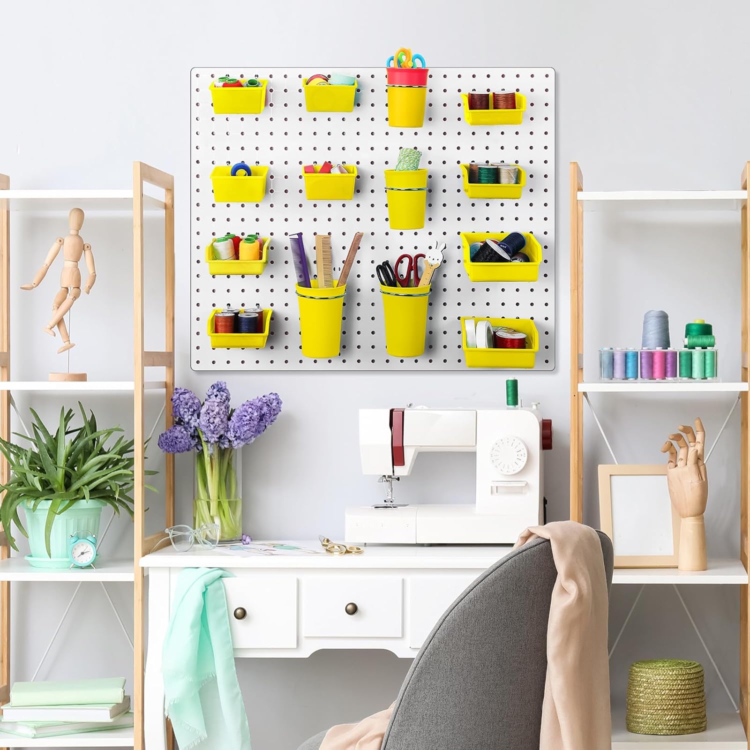  Roowest Lot De 60 Bacs Muraux En Panneau Perforé Avec Crochets Et Boucles, Crochets Pour Rangement De Bureau, Garage, Atelier (jaune)