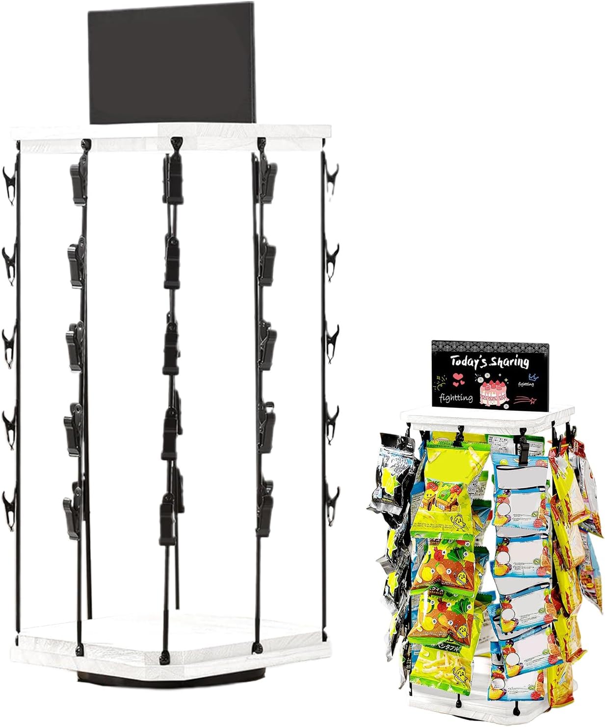  Générique Présentoir à Chips | Présentoir à Snacks Pour Commerces - Support Tournant 360° Avec Tableau D'Affichage, Base En Bois Organisateur De Stockage Alimentaire Pour Bonbons Et Maison Magasin