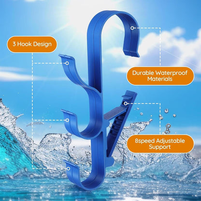GENERIC Crochets De Piscine Pour Mâts, Support De Rangement étanche à 3 Crochets Réglables | Équipement De Piscine – Pour Tiges Télescopiques, épuisettes, Brosses, écumoire, Tuyau D'aspirateur, Outils De