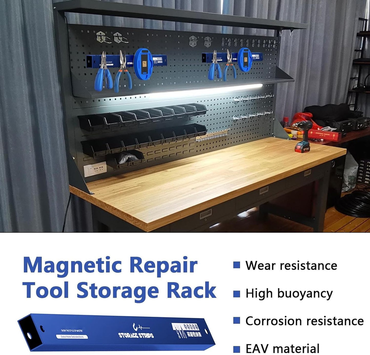  Magnetic Tool Holder, Heavy Duty Garage Organizer, Stainless Steel High-Strength Bar, Space-Saving Shed Accessories, Ideal For Shop, Workbench, Kitchen, Apartment