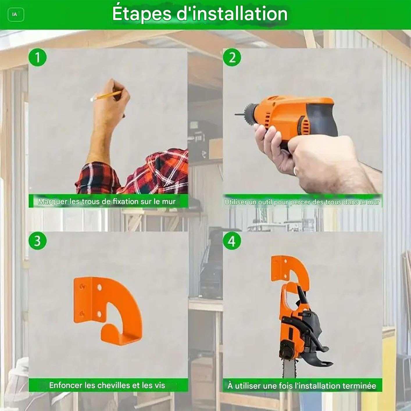  Dispositif De Fixation Mural Pour Tronçonneuse - En Acier Robust Résistant À La Rouille Pour Usage Intensif | Dispositif De Support Mural Pour Tronçonneuse | Pour Câbles Tuyaux Pelles Atelier Garage J