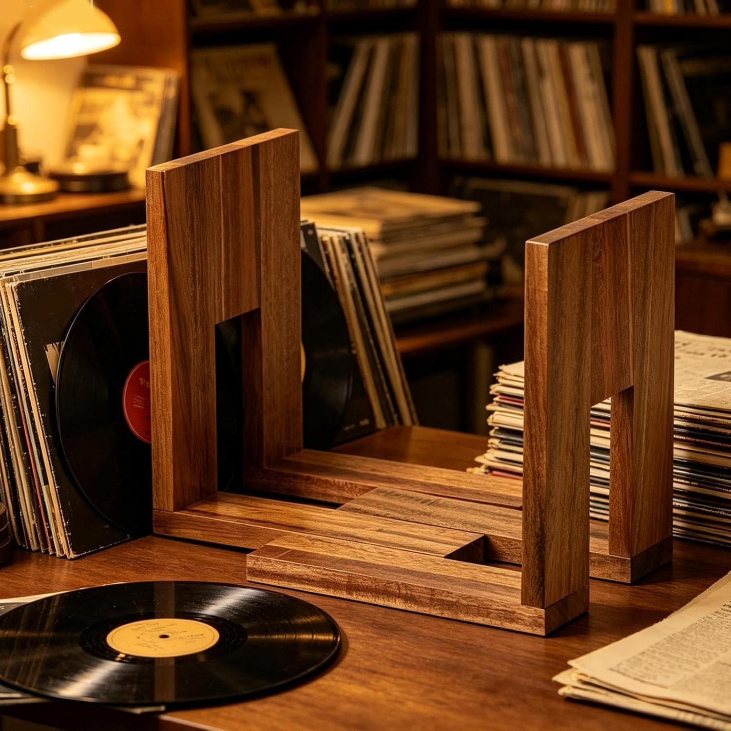  Support De Disques Vinyles - Organiseur En Bois Extensible Réglable - Étagère De Présentation Pour Livres, Magazines, Dossiers, Bureau, Bibliothèque, Armoire, Salon, Chambre à Coucher