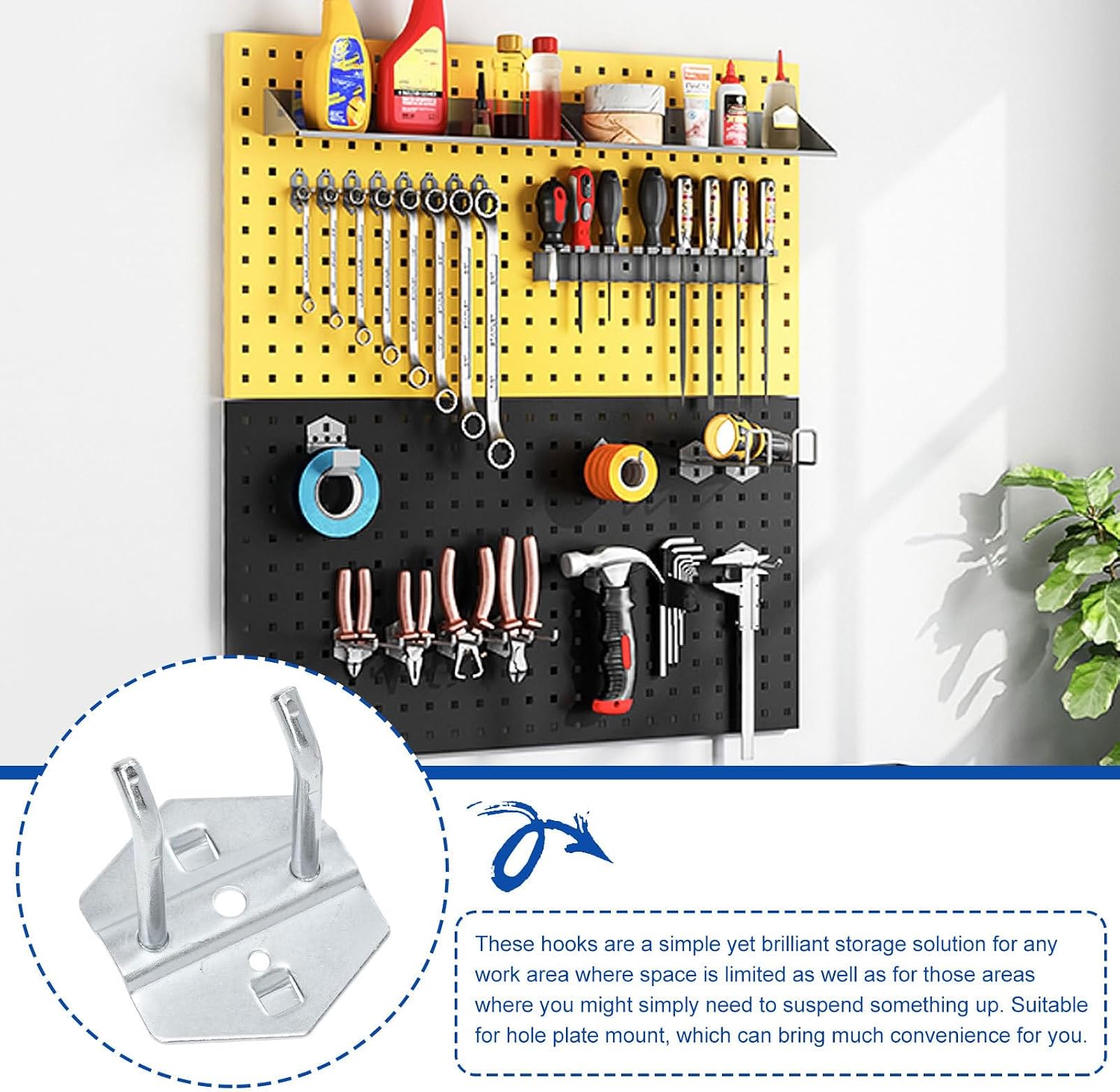  Zerodeko 12pièces Crochets De Rangement Acier Inoxydable Crochets Muraux Pour Outils Patères Robustes Et Résistantes Rouille Pour Garage Et Atelier Support Perforé Polyvalent