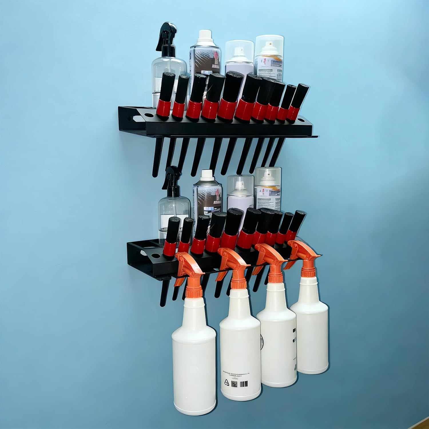  Porte-bouteilles Mural Robuste En Métal Avec 4 Compartiments De Conteneurs Et 8 Ouvertures à Outils Pour Le Rangement Dans Le Garage, L'atelier, Porte-outils Peu Encombrant