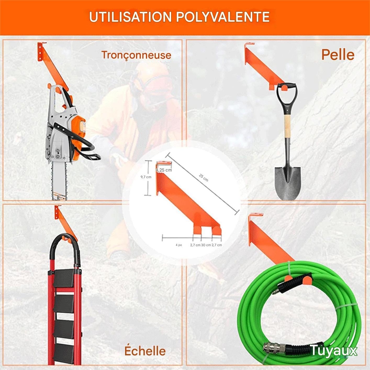  Porte-Tronçonneuse En Acier Inoxydable - Support Mural De Rangement Pour Outils De Garage - Support Lourd Pour Atelier Maison Jardin Affichage Outil Capacité 82 Kg