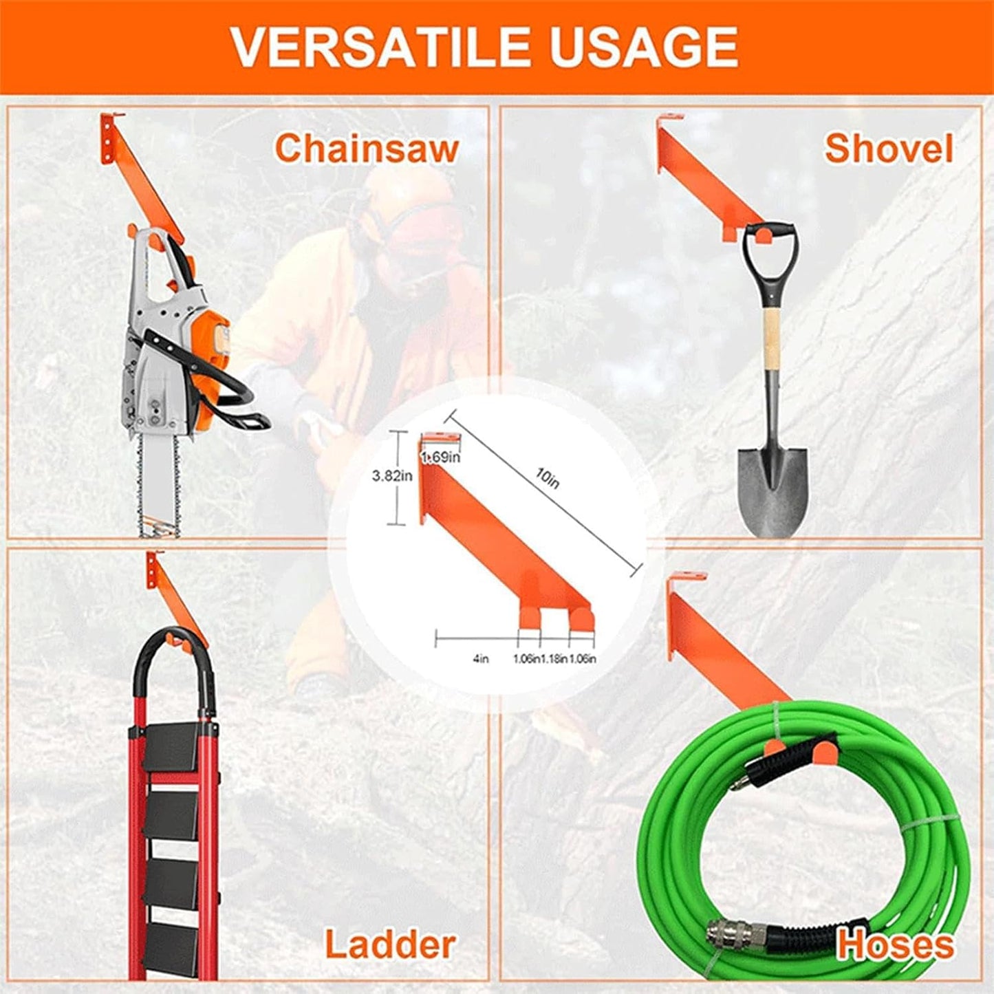  Support De Tronçonneuse En Acier Inoxydable – Cintres à Outils Pour Garage Mural Sûr – Support Robuste Avec Capacité De 81,6 Kg Pour Affichage, Magasin, Cour, Atelier, Jardin, Maison, Abri De