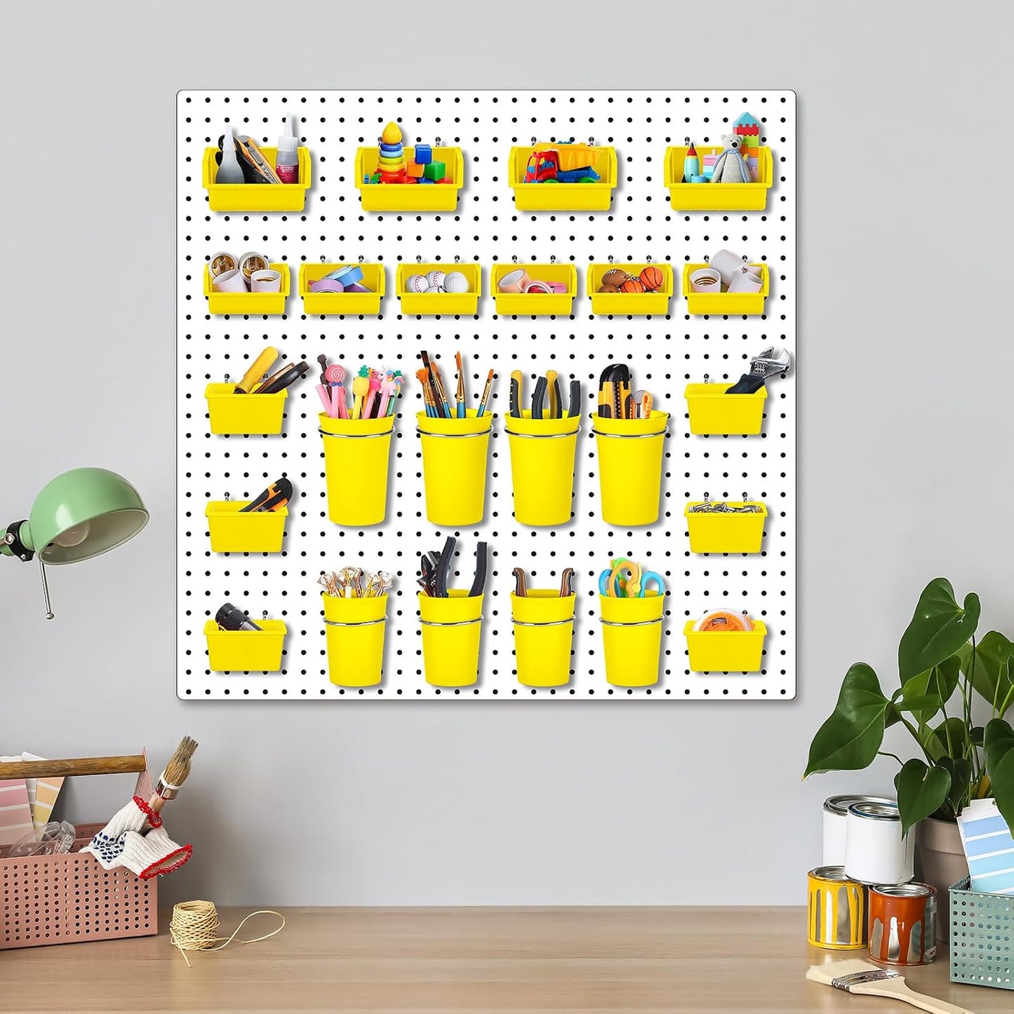  Roowest Lot De 60 Bacs Muraux En Panneau Perforé Avec Crochets Et Boucles, Crochets Pour Rangement De Bureau, Garage, Atelier (jaune)