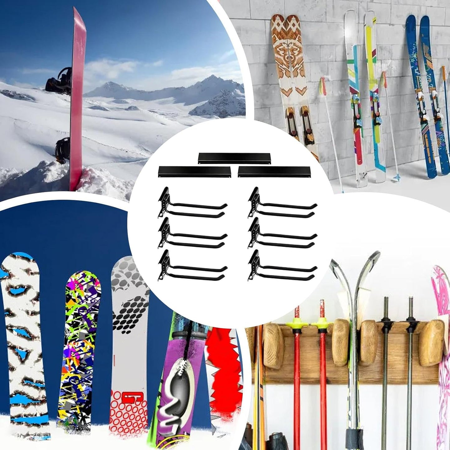 GENERIC Porte-skis Pour Garage, Système D'organisation De Matériel Antidérapant Robuste, Système De Rangement Mural Pour Skis, Pour équipement D'hiver, Support De Planche à Roulettes, Accessoires De Sport