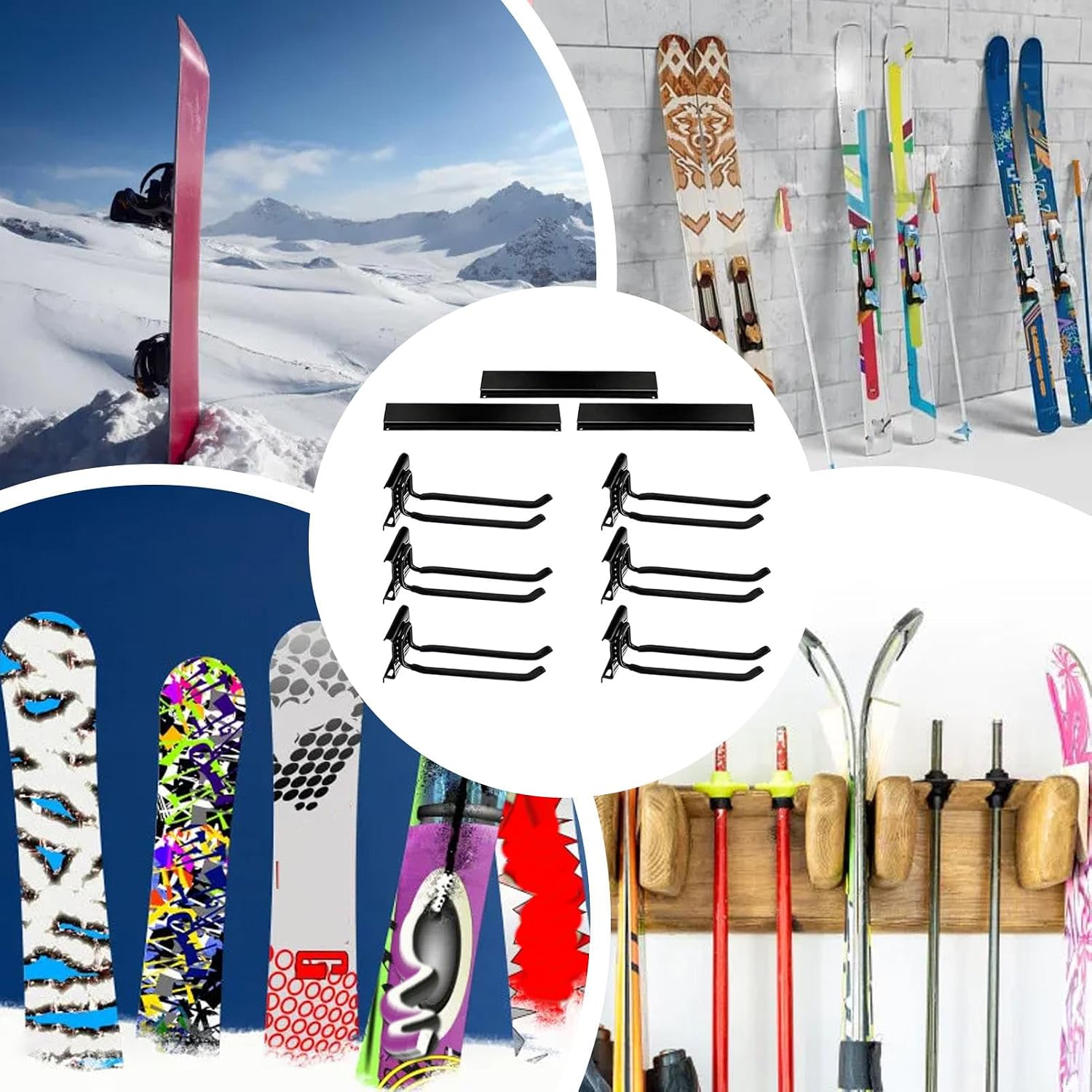 GENERIC Porte-skis Pour Garage, Système D'organisation De Matériel Antidérapant Robuste, Système De Rangement Mural Pour Skis, Pour équipement D'hiver, Support De Planche à Roulettes, Accessoires De Sport