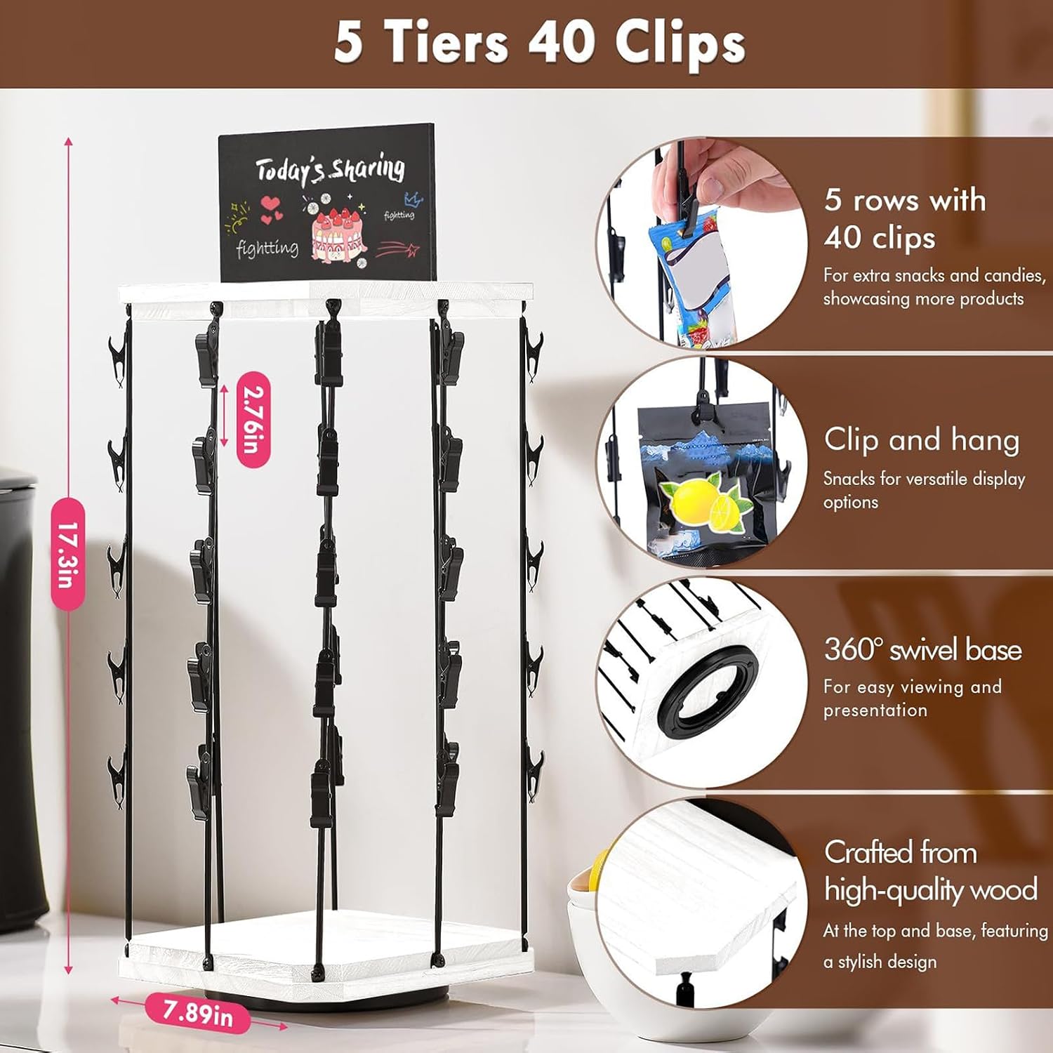  Générique Présentoir à Chips | Présentoir à Snacks Pour Commerces - Support Tournant 360° Avec Tableau D'Affichage, Base En Bois Organisateur De Stockage Alimentaire Pour Bonbons Et Maison Magasin