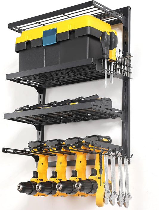  COFIT Organiseur à Outils électriques à 4 Niveaux, Support Mural Pour Outils De Perceuse, étagère à Outils En Fer à Hauteur Réglable Pour L'organisation Du Garage Et De L'atelier