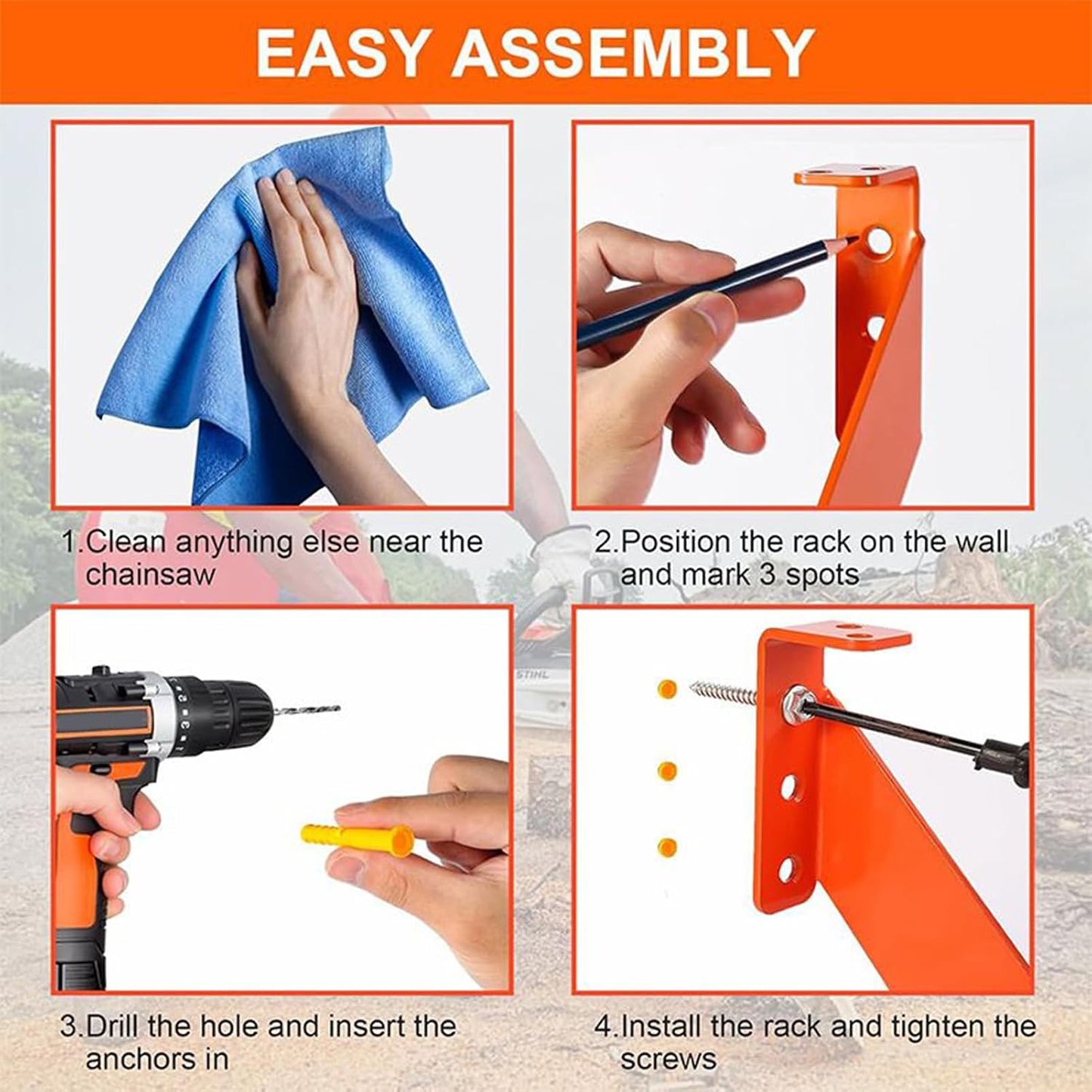  Support De Tronçonneuse En Acier Inoxydable – Cintres à Outils Pour Garage Mural Sûr – Support Robuste Avec Capacité De 81,6 Kg Pour Affichage, Magasin, Cour, Atelier, Jardin, Maison, Abri De