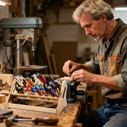  Générique Porte-Tournevis,Support De Rangement En Bois à 53 Trous Avec Plateau - Organisateur De Petits Outils - Pour Bricolage Réparation Établi Bureau Panneau Perforé Garage Intérieur Extérieur