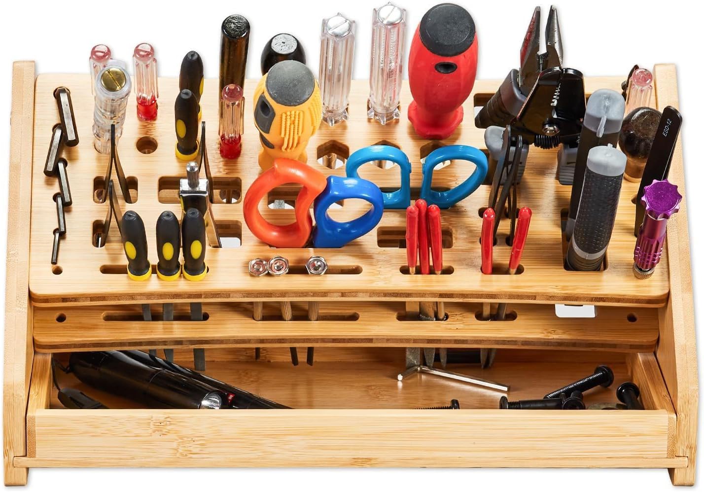  Genérico Organisateur De Tournevis – Avec Plateau De 53 Trous Organisation De La Maison En Bois | Organisateur D'outils Manuels, Pour Travaux Manuels, Réparation Garage, Intérieur Et Extérieur, Jardin