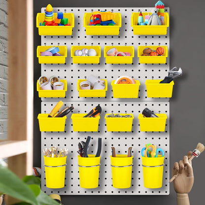  Roowest Lot De 60 Bacs Muraux En Panneau Perforé Avec Crochets Et Boucles, Crochets Pour Rangement De Bureau, Garage, Atelier (jaune)