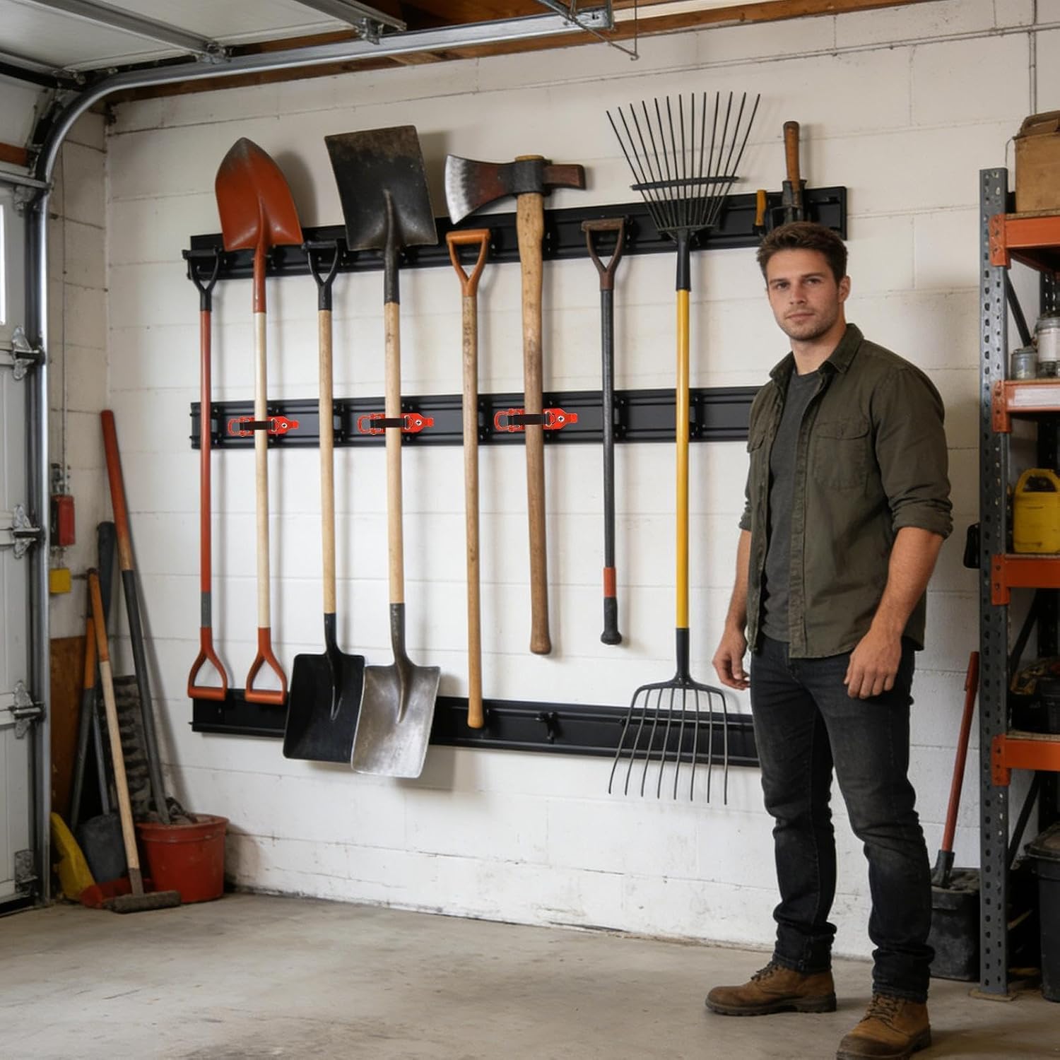  Fiber Axe Storage Rack, 38x5cm Heavy Duty Shovel Holder, 4 Pieces Quick Release Wall Truck Organizer, Hardware Management, Tool Mounting, Garage Use