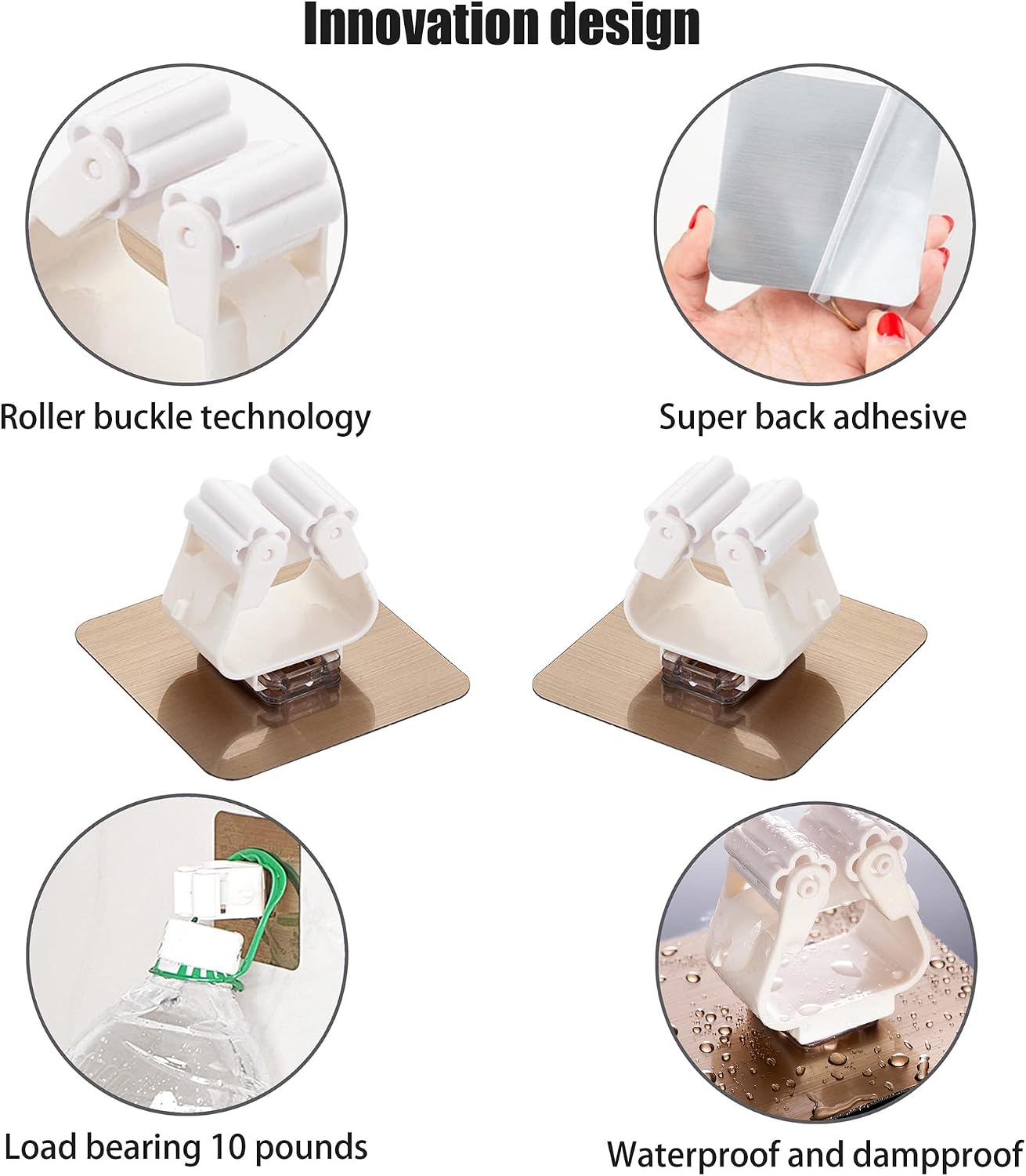  Lot De 4 Supports Autocollants Pour Balai - Fixation Murale - Crochets Pour Outils De Nettoyage - Pour Salle De Bain/cuisine/toilettes/garage/jardin